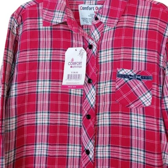 Comfort Outfitter Womens Button Up Shirt Red Flannel Velvet Bow Pocket S New - Picture 2 of 3